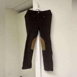 Pamela Henson Brown Athletic Equestrian Riding Pants with Tan details